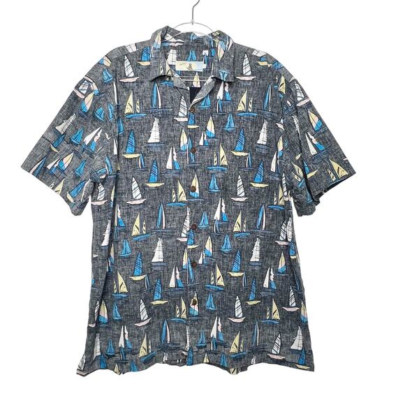 HIGH SURF Sailboat Hawaiian Aloha Button Down Shirt Short Sleeve Mens Size XL - Picture 9 of 9
